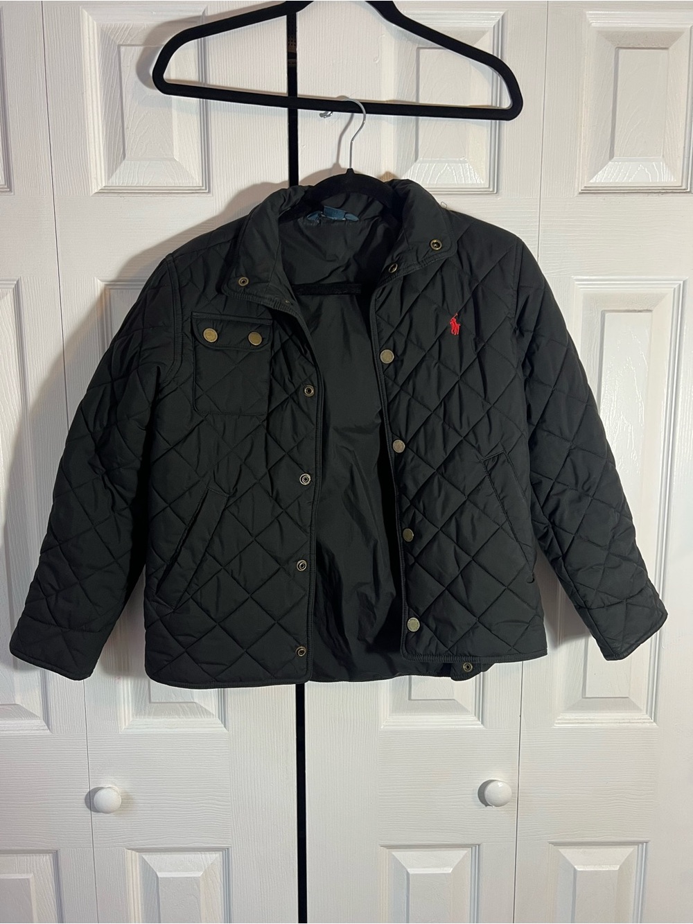 Ralph Lauren Black Quilted Puffer Jacket with Red Polo Logo